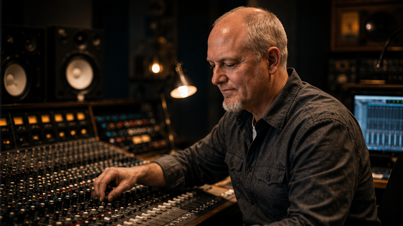 Erik Rives working at a large studio console